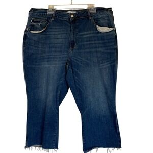 Judy Blue Womens Wide Leg Crop Jean Medium Wash Size 24W Frayed‎ Hem Strech